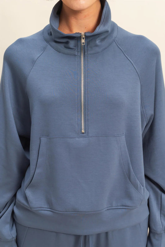 Scuba Half Zip-Up High Neck Collar Sweatshirt