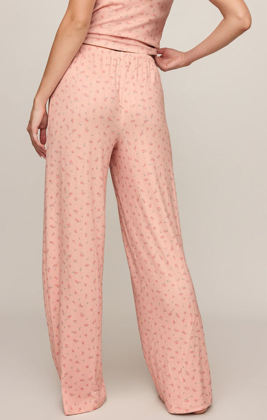 Elegant comfort meets effortless style in these high-rise silky pointelle floral pants featuring a soft stretch feel and relaxed, flattering fit.