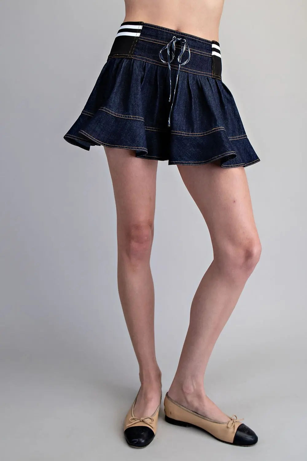 Washed Denim Tiered Mini Skirt