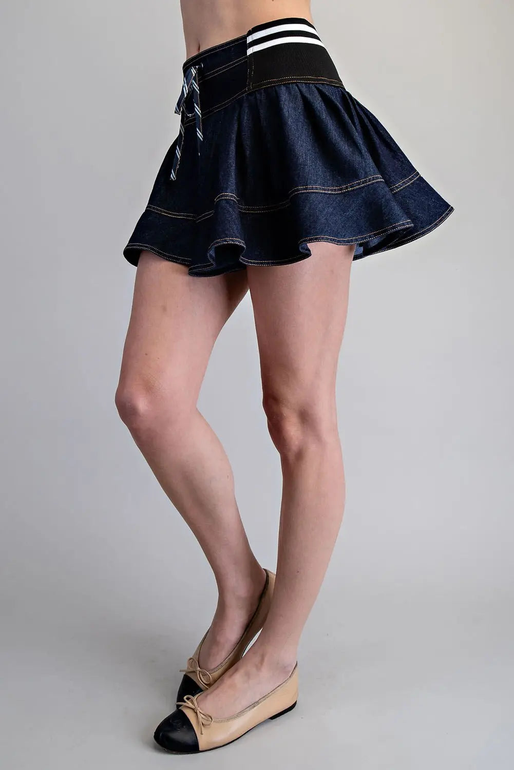 Washed Denim Tiered Mini Skirt