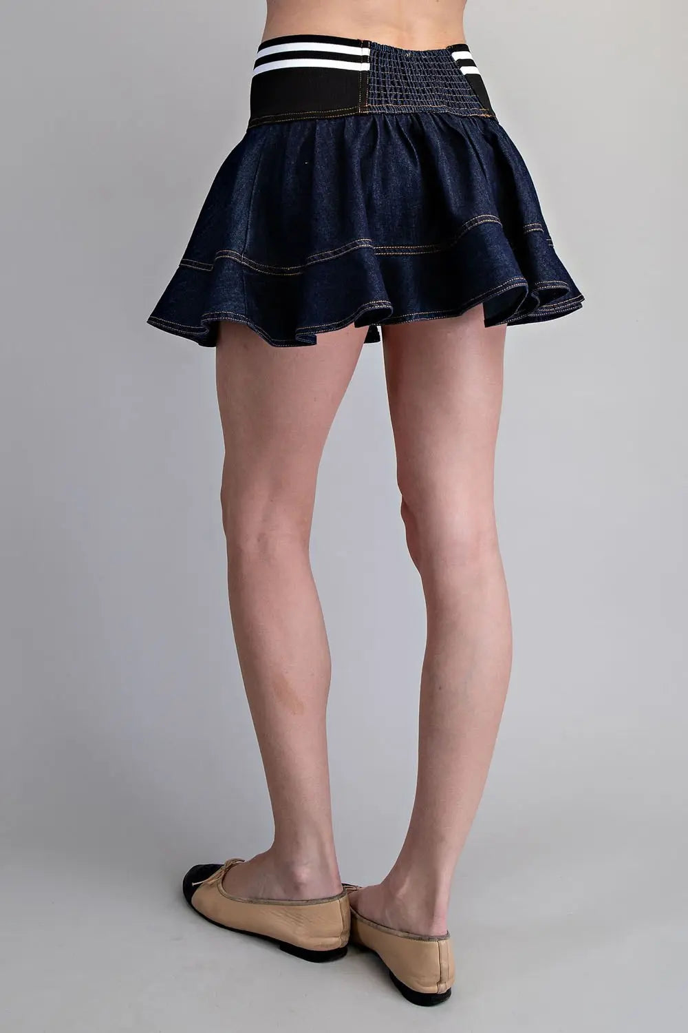 Washed Denim Tiered Mini Skirt