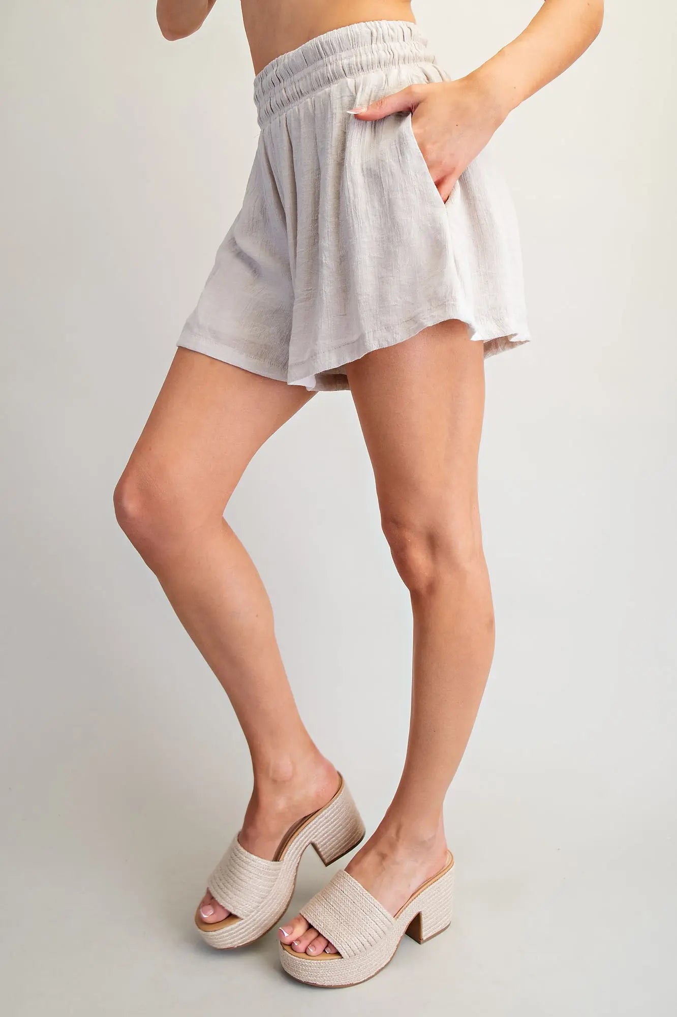  Soft Washed Elastic Waist Shorts feature a relaxed, flowy fit with a lightweight feel 