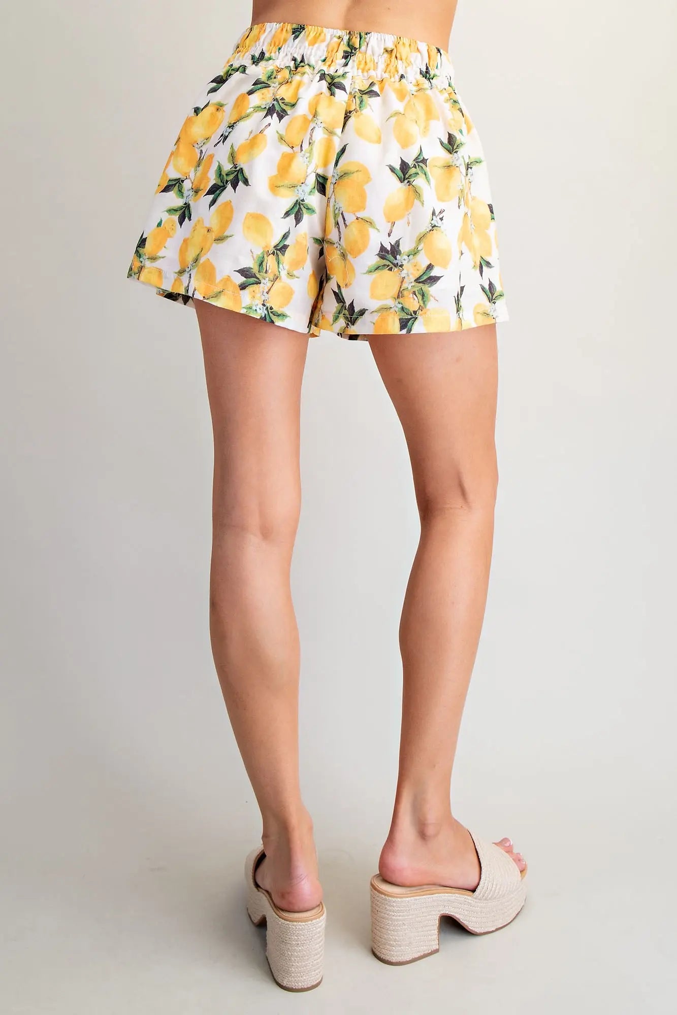 Lemon Printed Elastic Waist Shorts