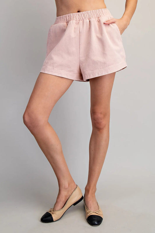Lightweight cotton elastic waist shorts with side pockets