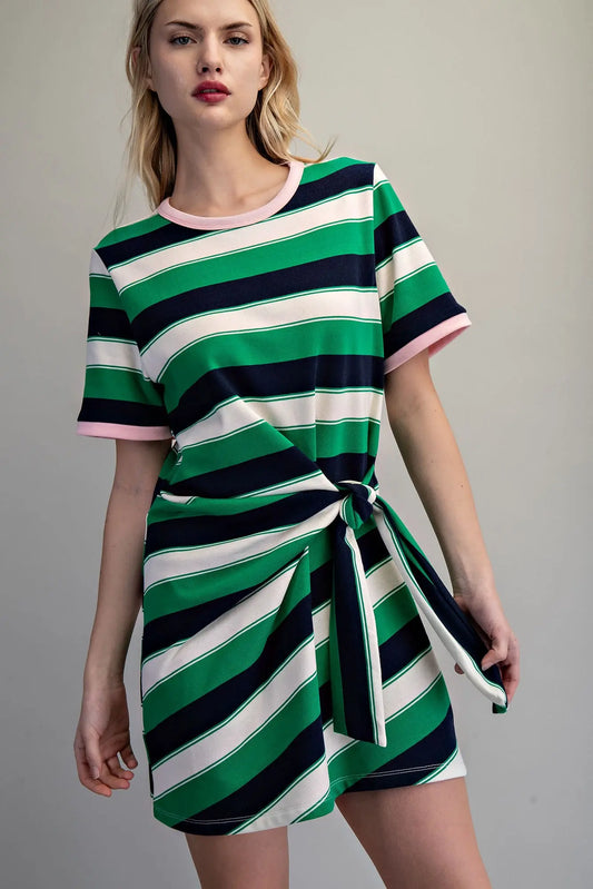 Casual striped mini dress with side tie
