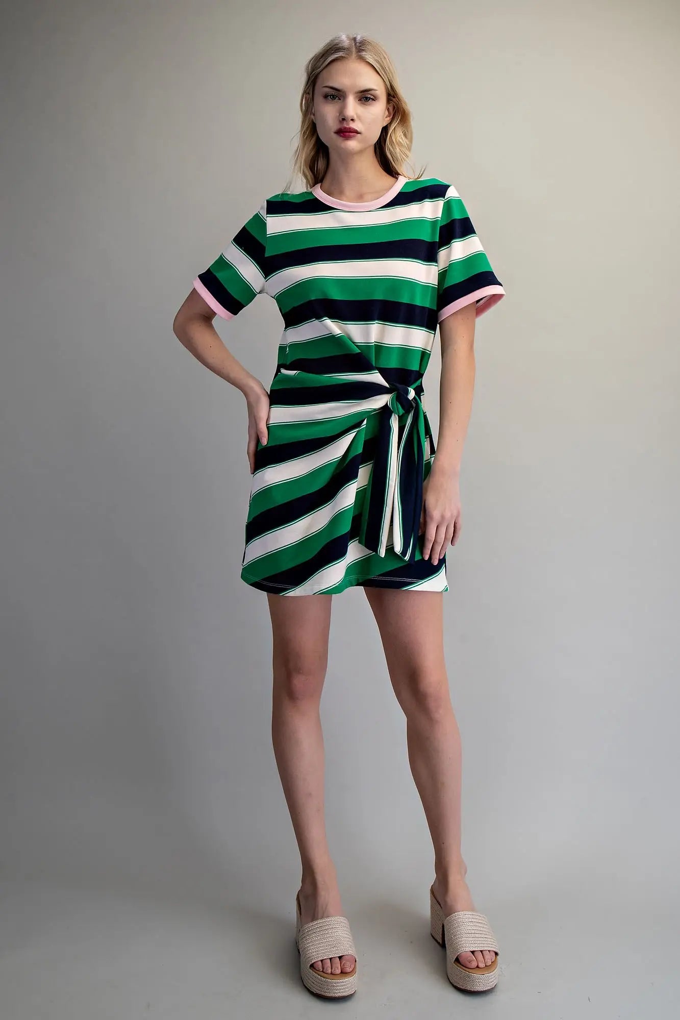 Casual striped mini dress with side tie