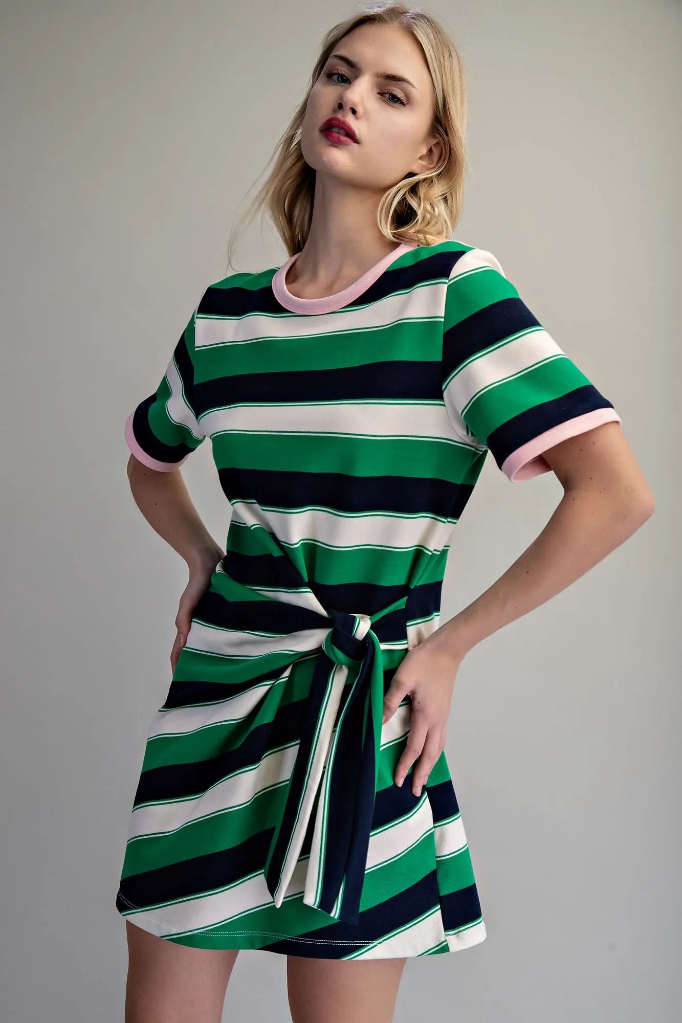 Casual striped mini dress with side tie