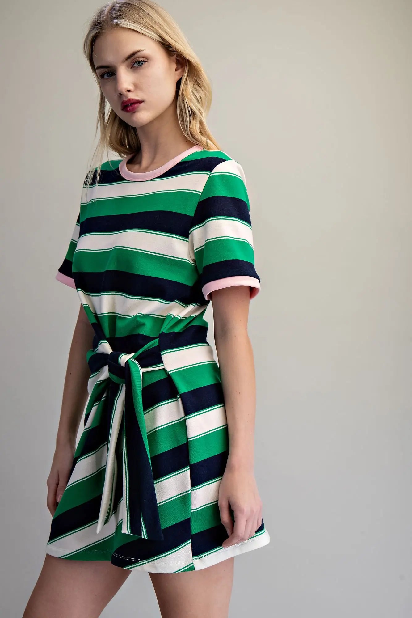 Casual striped mini dress with side tie