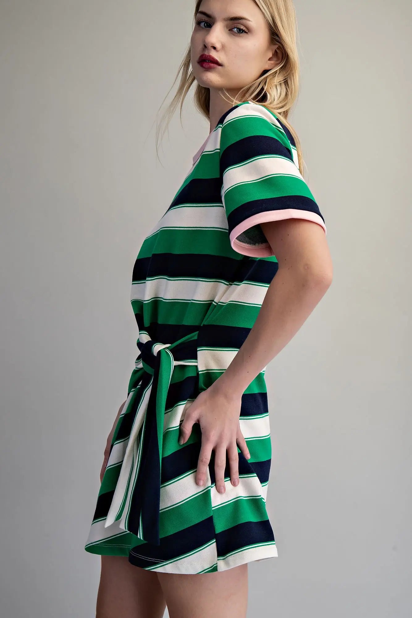 Casual striped mini dress with side tie