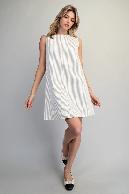 Delaney Pinstripe Shift Mini Dress
