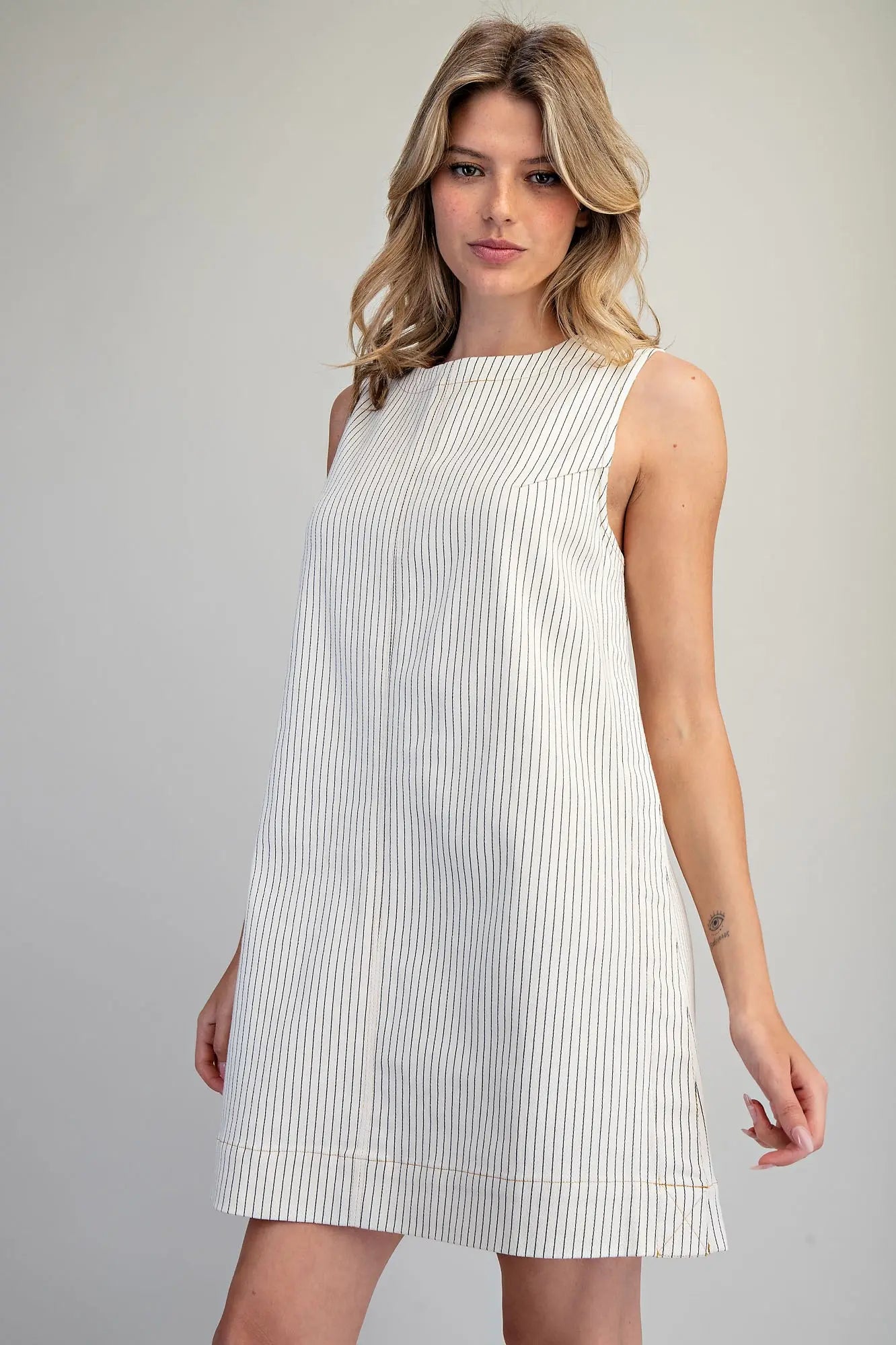 Delaney Pinstripe Shift Mini Dress