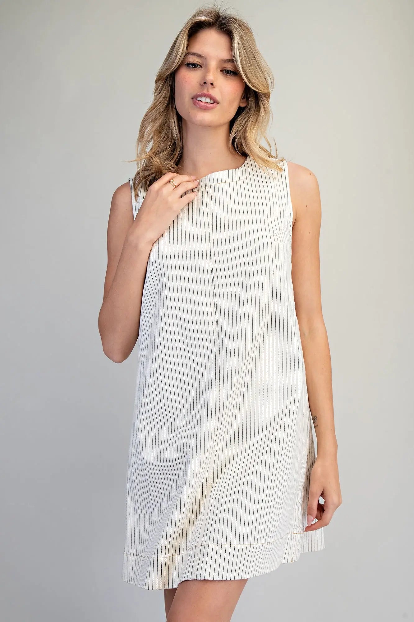 Delaney Pinstripe Shift Mini Dress