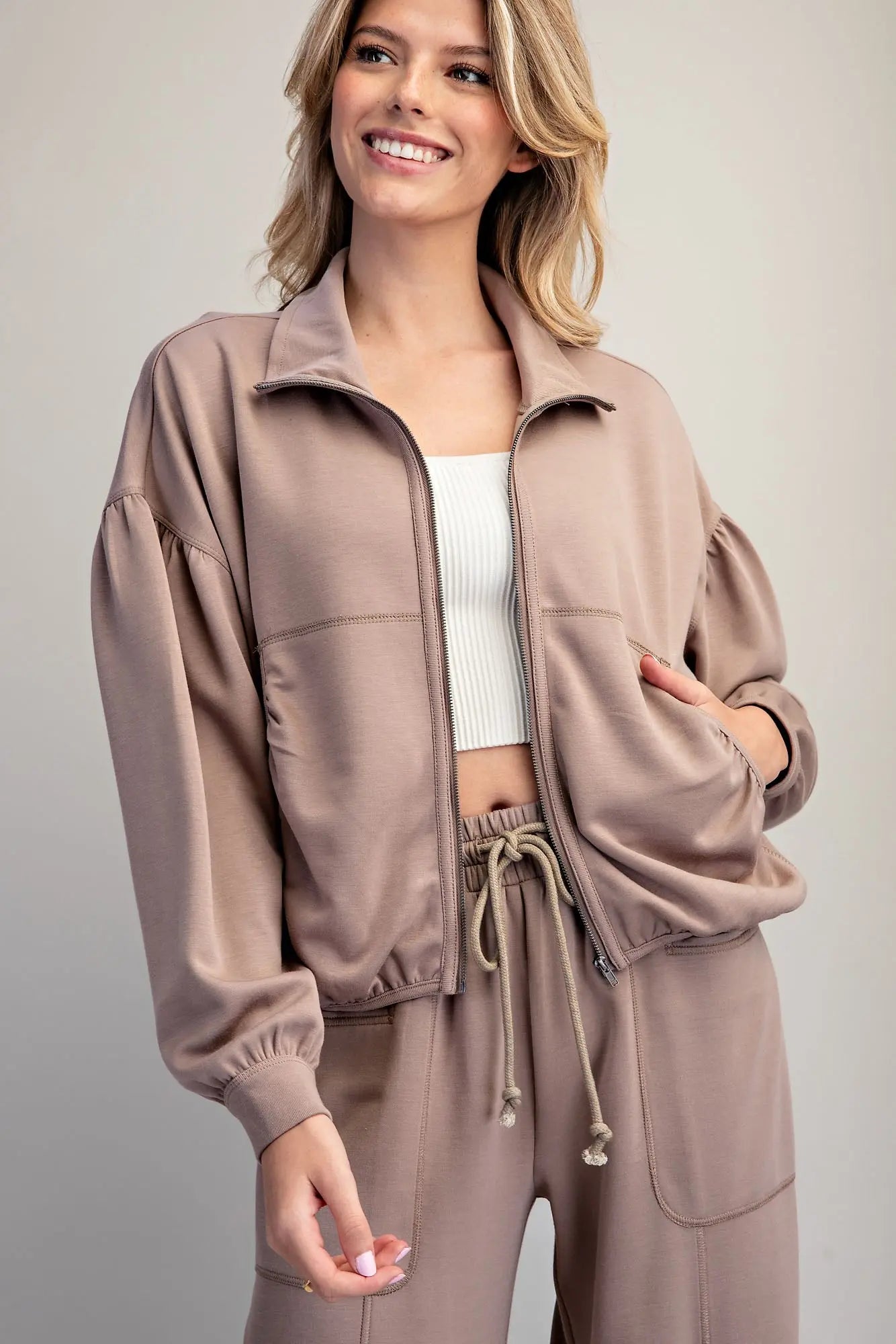Brittany Ruched Pocket Track Jacket
