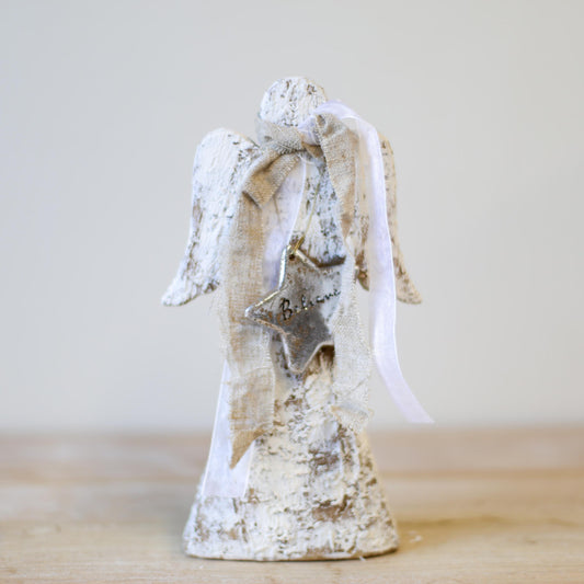 An angel with a white wash finish. 9.5"