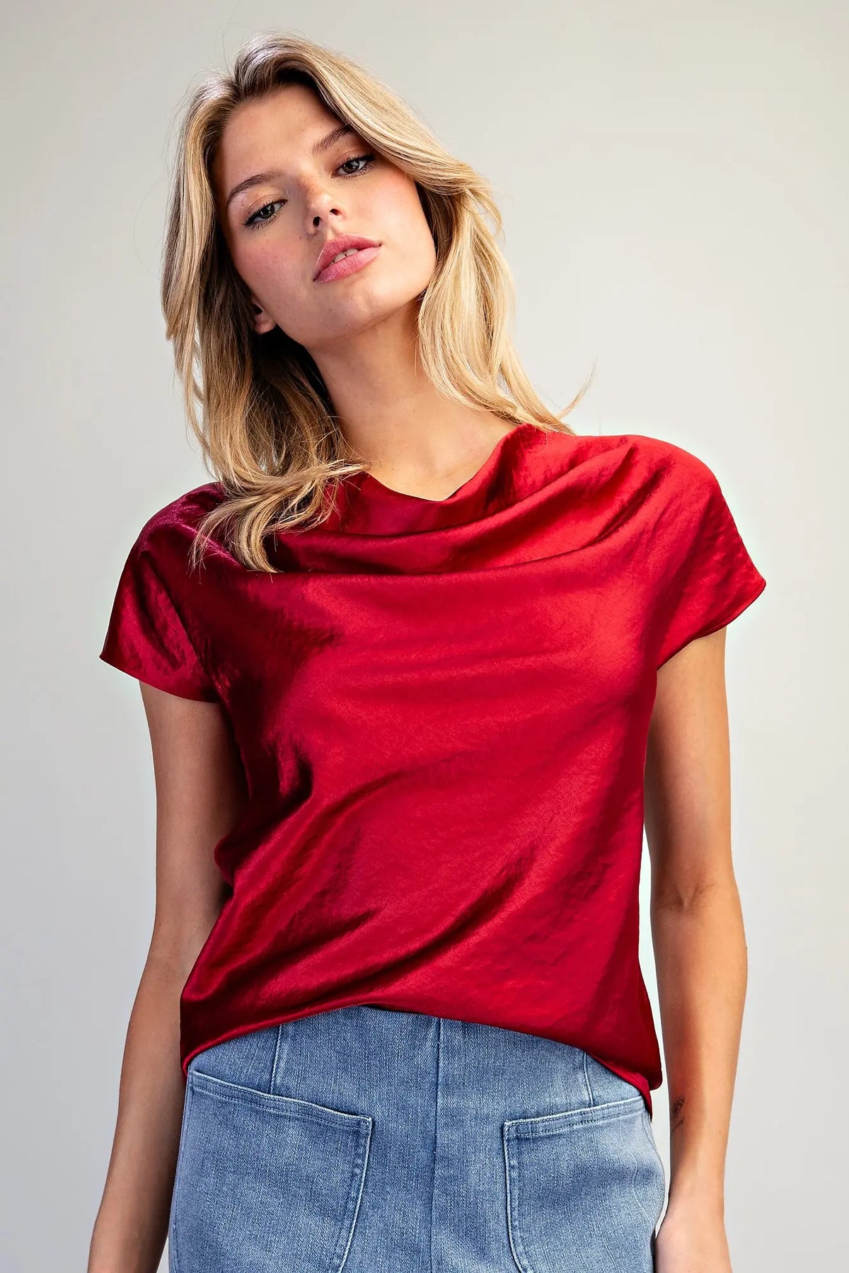 Scarlet Glide Satin Top