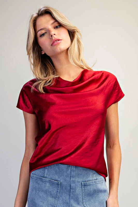 Scarlet Glide Satin Top