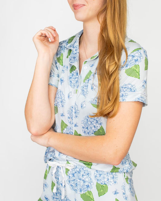 Hydrangea Short Sleeve Button Up Sleep Shirt