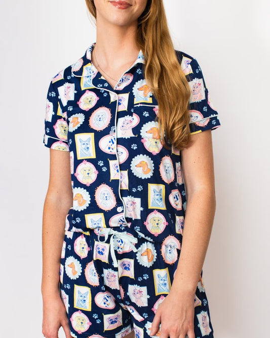 Royal Pups Short Sleeve Button Up Sleep Shirt