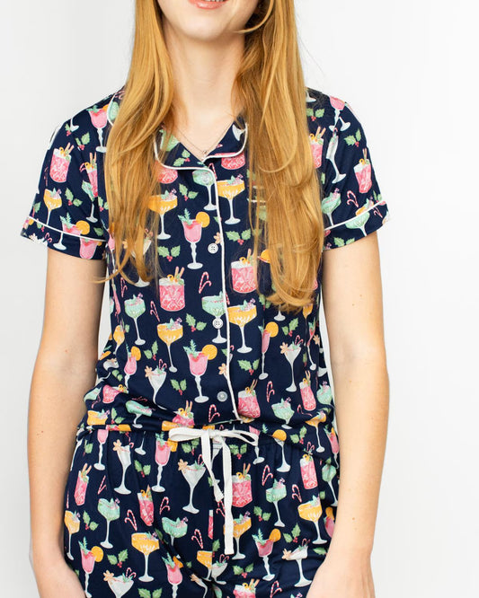 Fizz the Season Short Sleeve Button Up Sleep Shirt