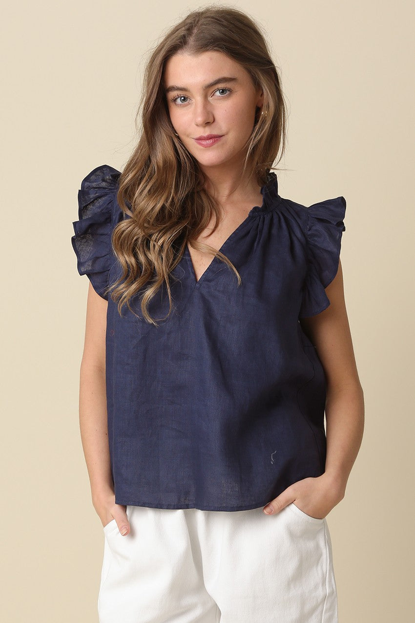 Heidi Linen Ruffle Blouse