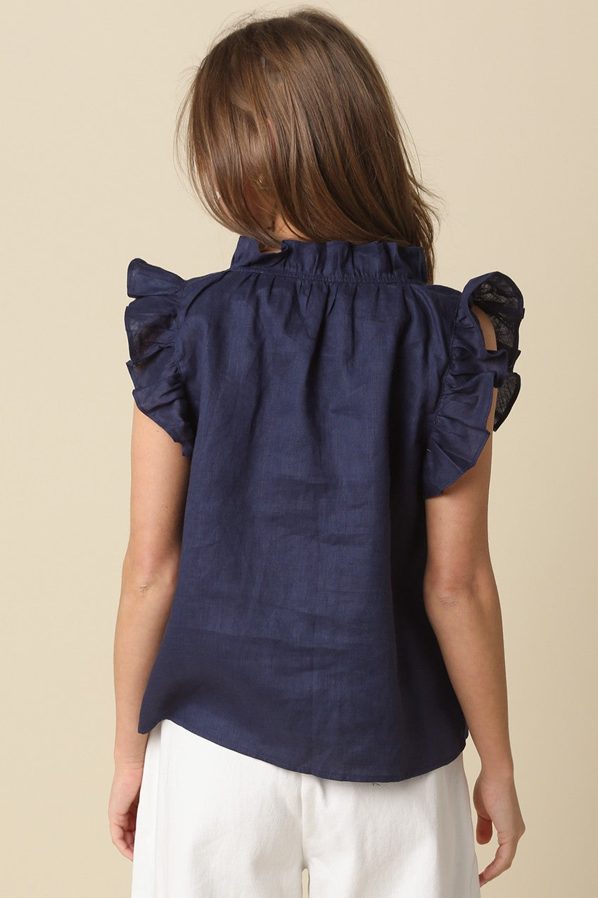 Heidi Linen Ruffle Blouse