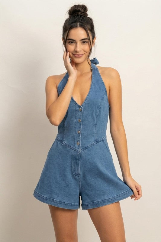Saylor Denim Halter Romper