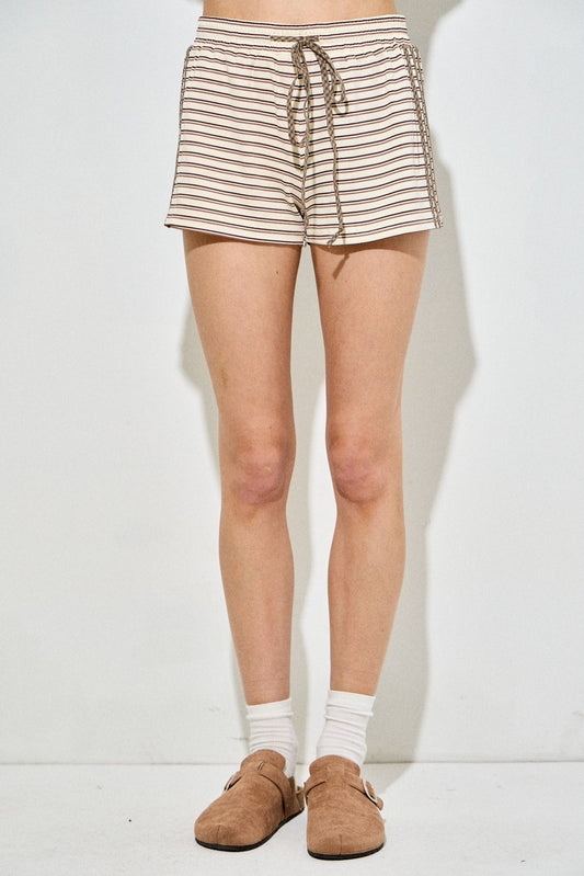Women’s vintage striped knit lounge shorts with elastic waistband