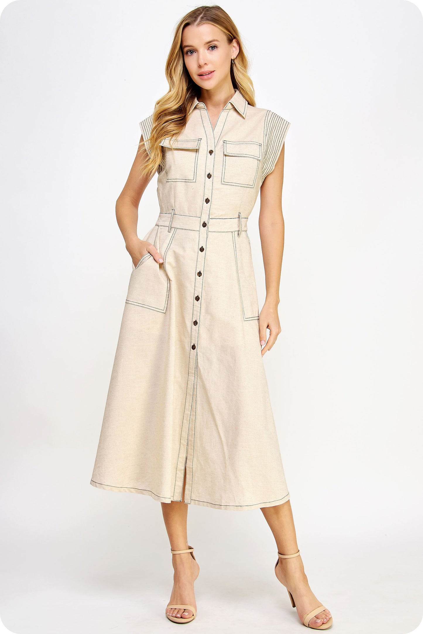 The Paige Linen Stitch Midi Dress