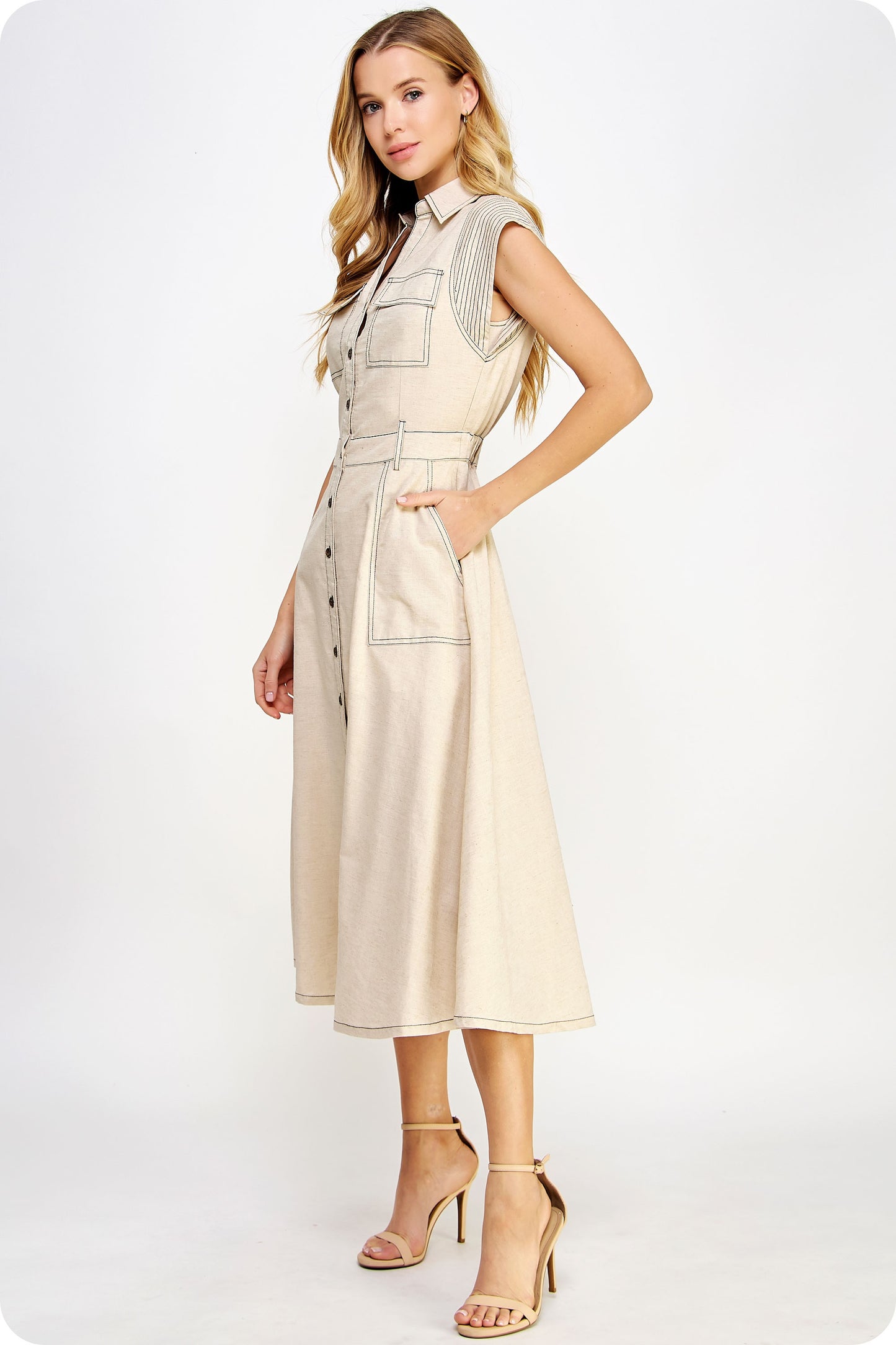 The Paige Linen Stitch Midi Dress