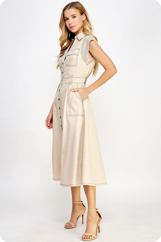 The Paige Linen Stitch Midi Dress