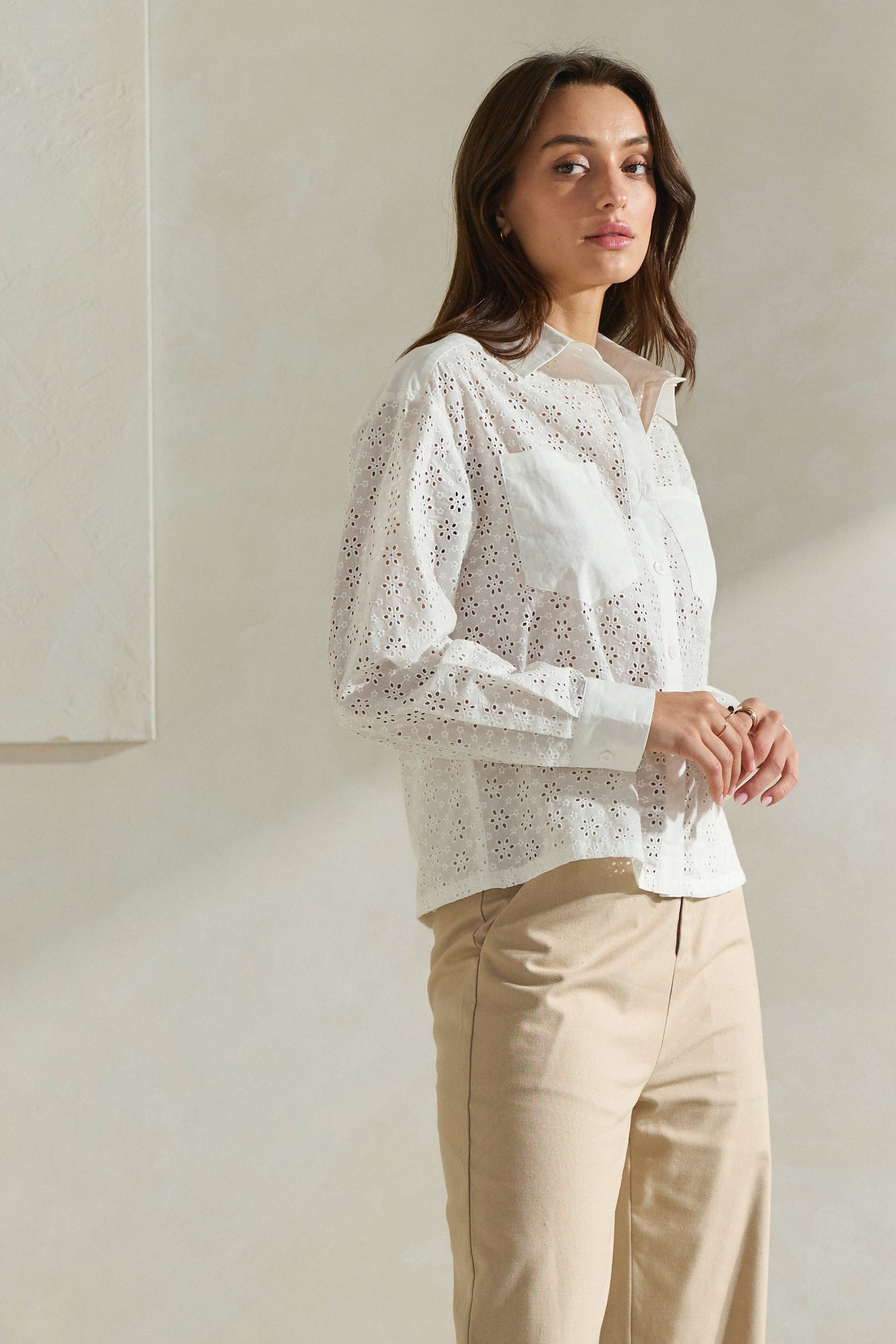 Floral Eyelet Button-Down Shirt