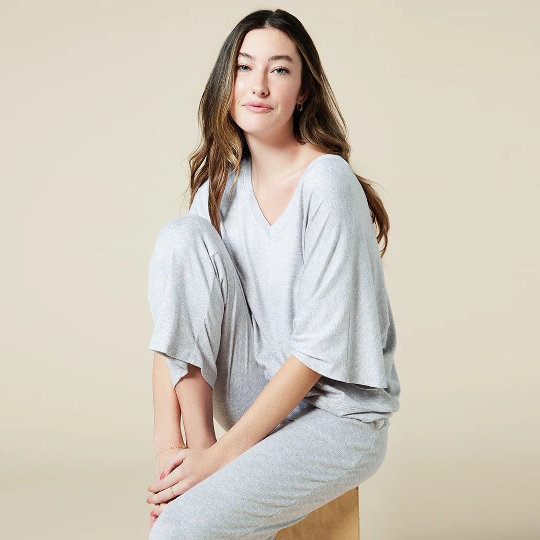 Softies Dream Relaxed V Neck with Capri Lounge Set - Grey