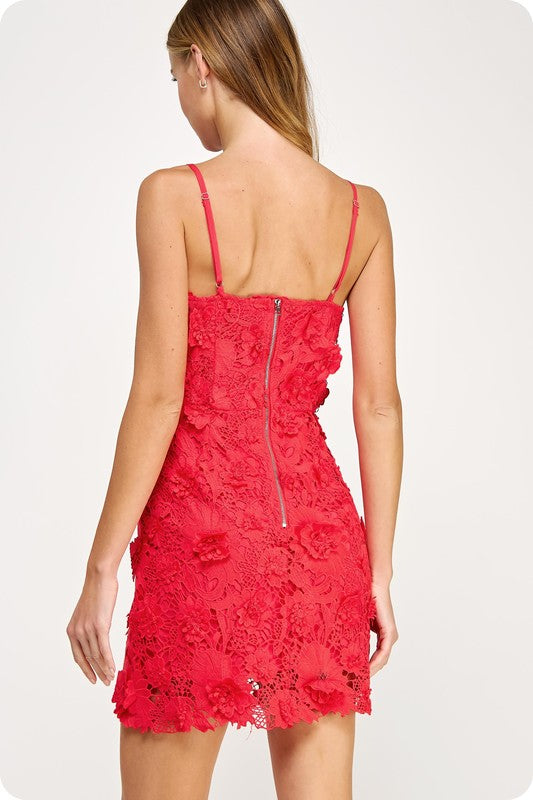 floral lace mini dress with a square neckline 