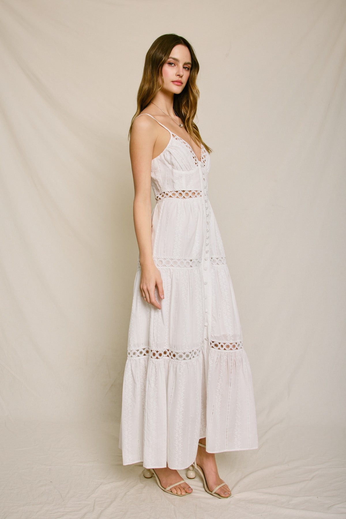 Eyelet lace detail maxi dress with tiered skirt