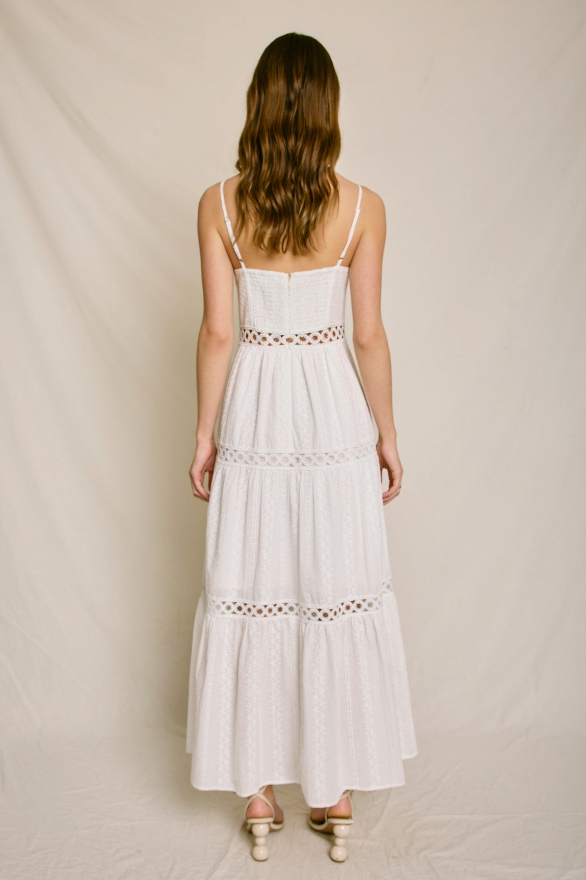 Eyelet lace detail maxi dress with tiered skirt
