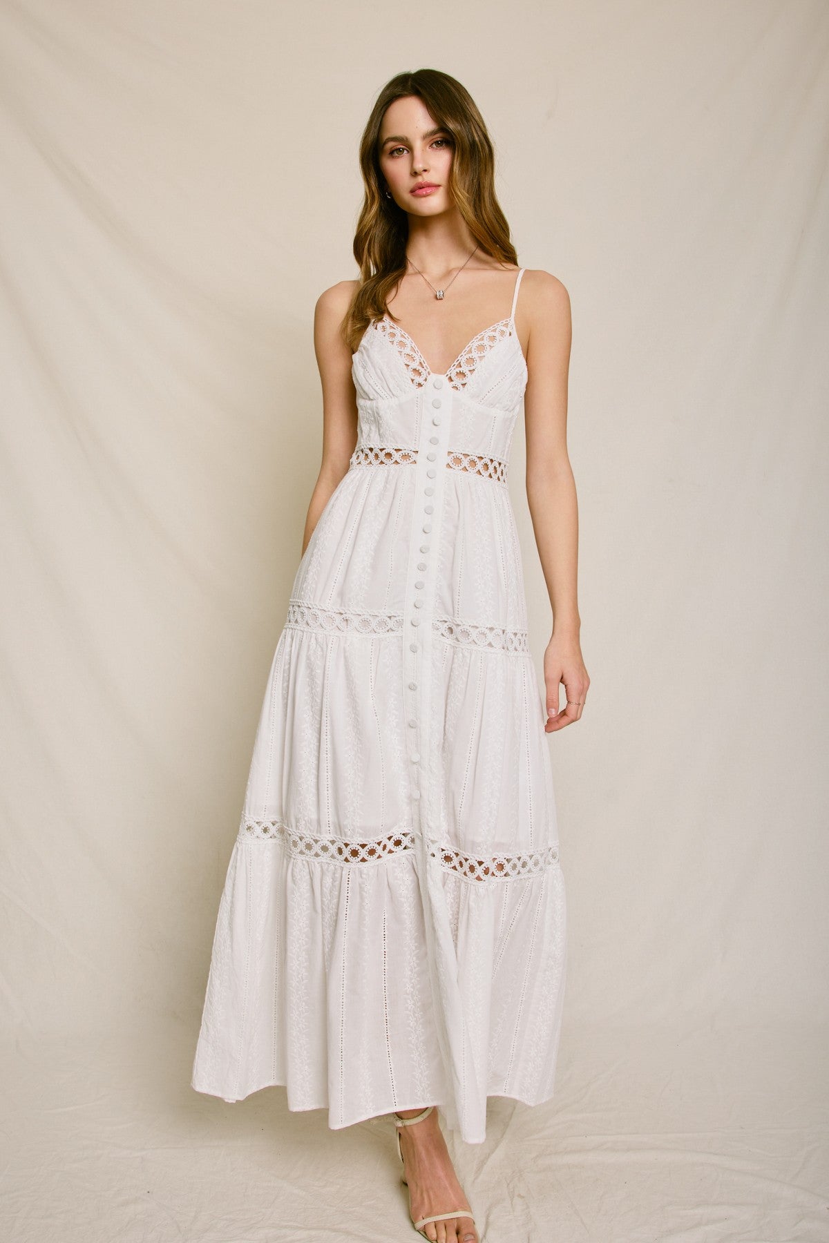 Eyelet lace detail maxi dress with tiered skirt