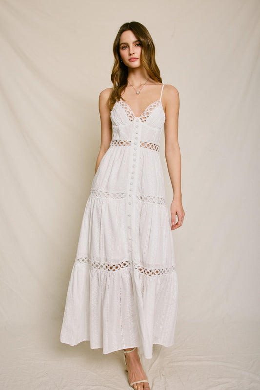 Eyelet lace detail maxi dress with tiered skirt