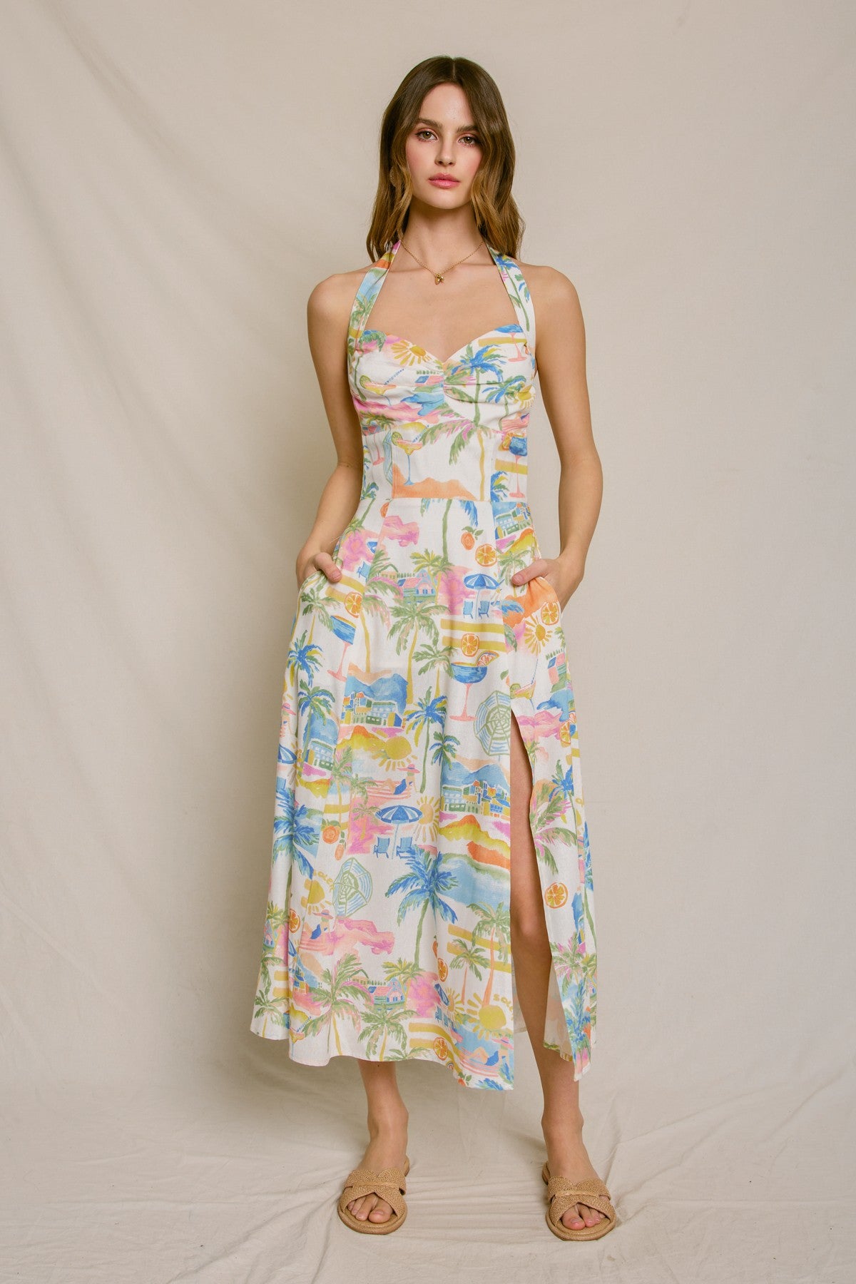 coastal pattern halter dress