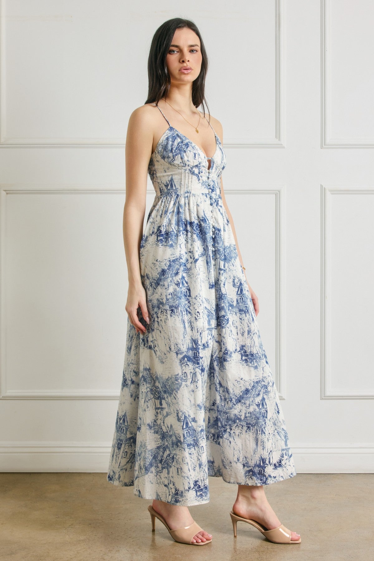 Floral fit and flare maxi dress with corset bodice