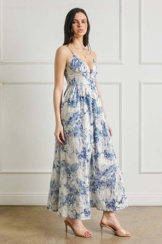 Floral fit and flare maxi dress with corset bodice