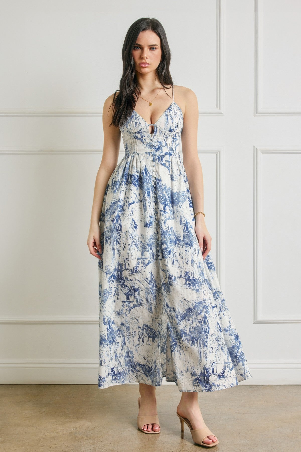 Floral fit and flare maxi dress with corset bodice