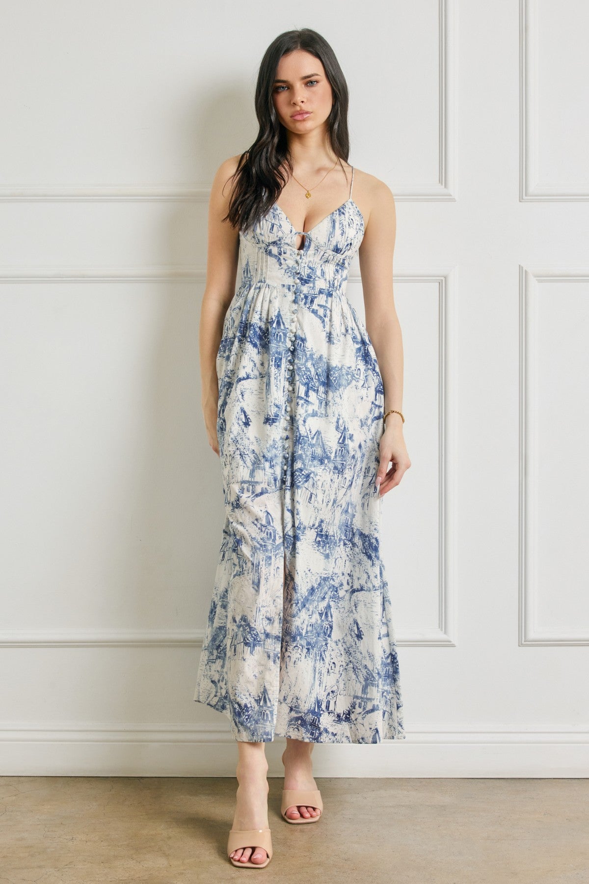 Floral fit and flare maxi dress with corset bodice