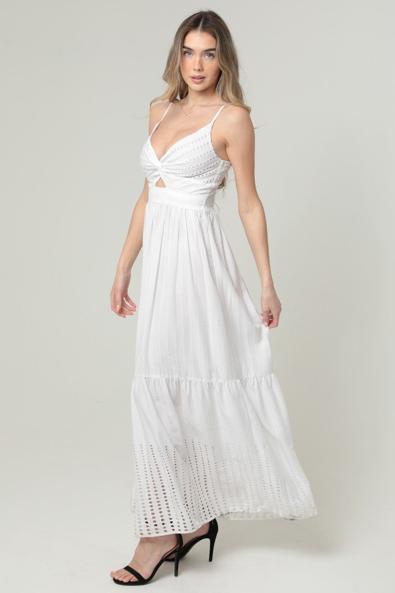 Eyelet Embroidered Twist Front Cut Out Maxi Dress