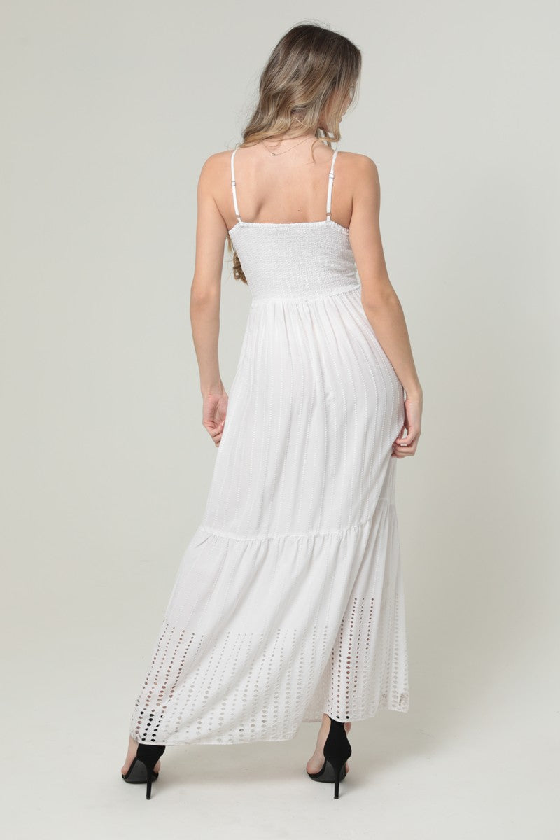 Eyelet Embroidered Twist Front Cut Out Maxi Dress