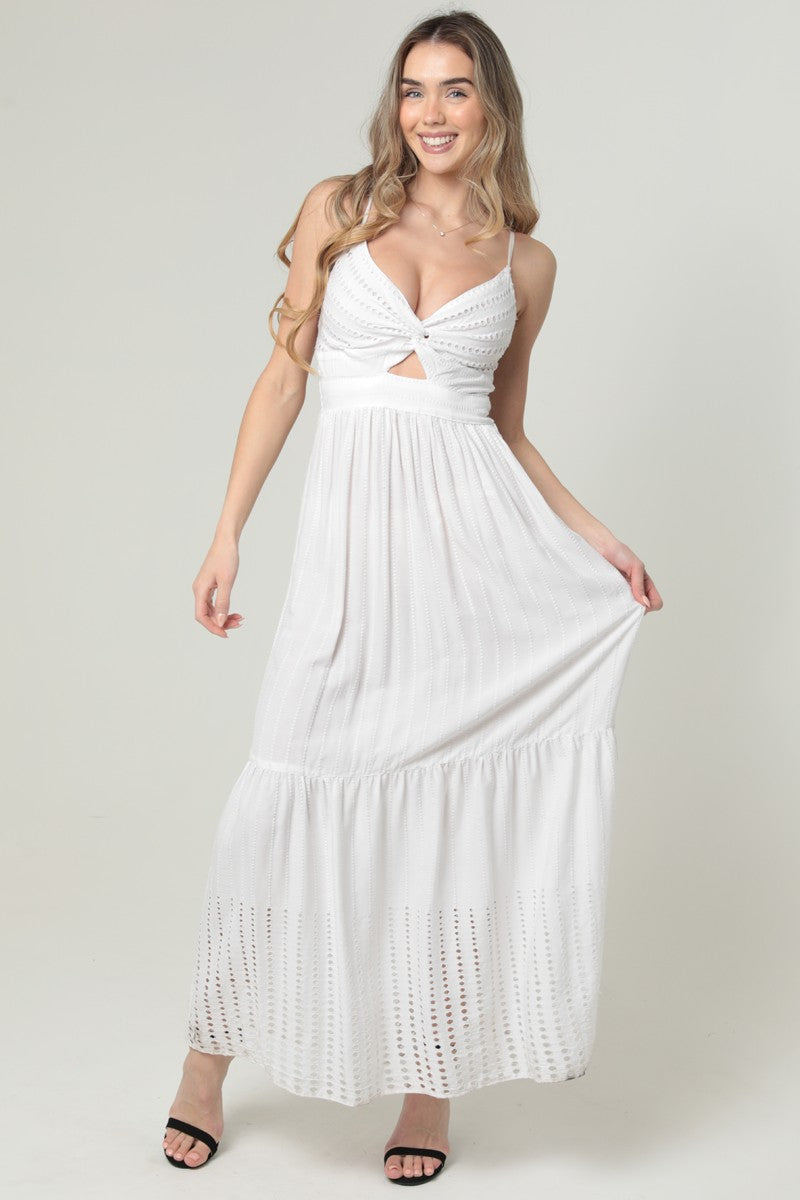 Eyelet Embroidered Twist Front Cut Out Maxi Dress