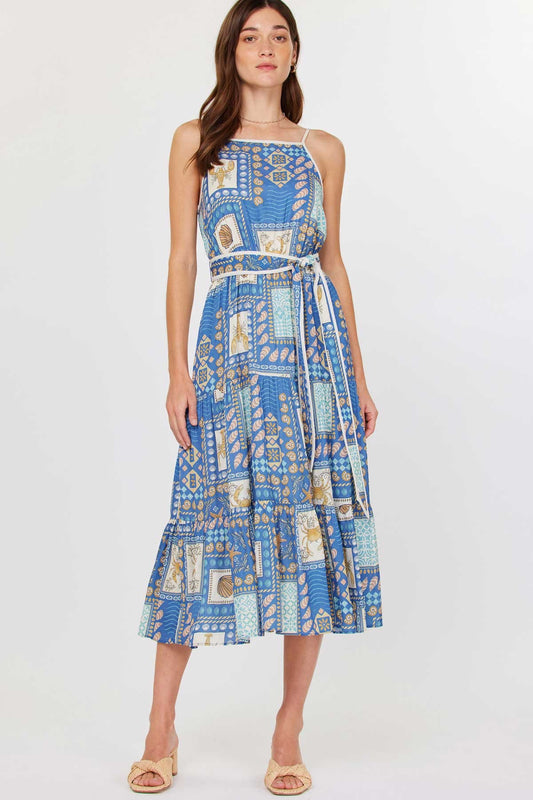 Sienna Coastal Patchwork Printed Midi Dress