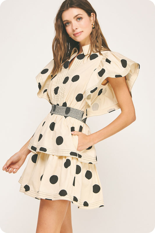 Charlotte Polka Dot Smocked Babydoll Mini Dress