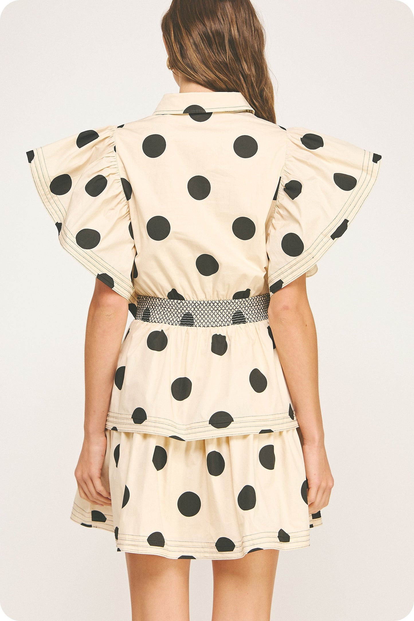 Charlotte Polka Dot Smocked Babydoll Mini Dress