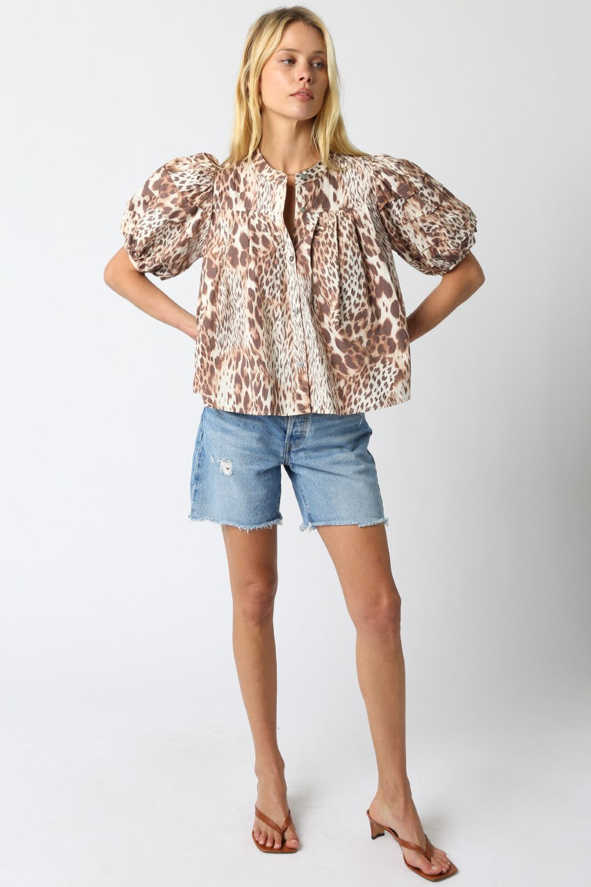 Women’s cotton leopard button-down blouse