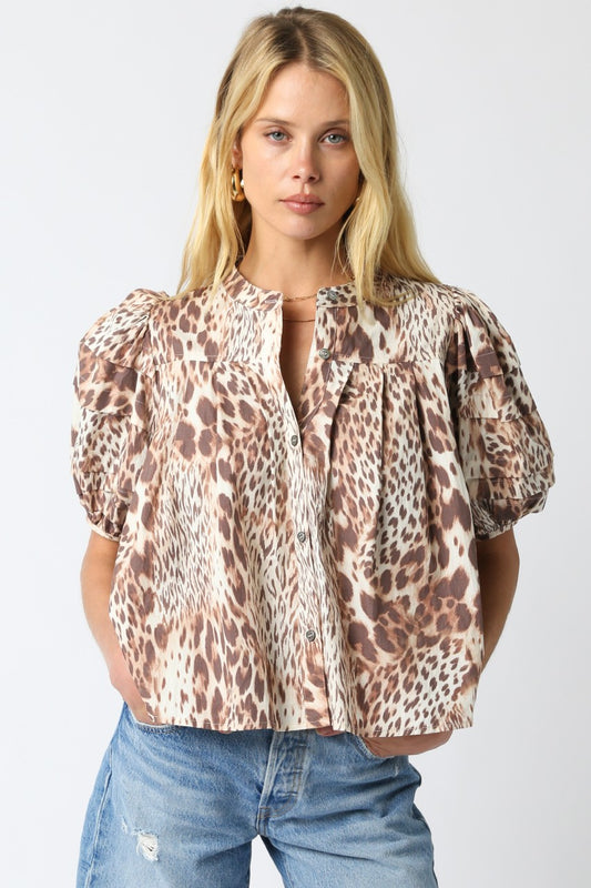 Women’s cotton leopard button-down blouse